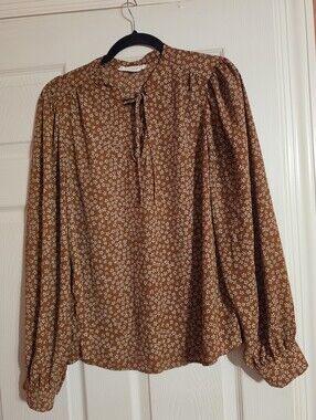 All in Favor Brown Floral Long Sleeve Blouse XL
